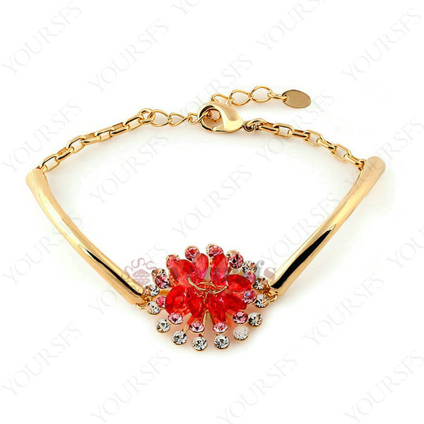 Yoursfs Flower Bracelet For Women Red Crystal Color Jewelry Bracelets & Bangles Pulseira