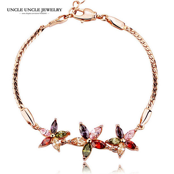 Multicolored Bracelets Rose Gold Color Zirconia Crystal Daisy Petal Flower Style Woman Bracelet Wholesale Gift