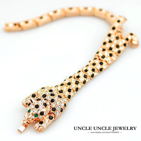 Beautiful Rose Gold Color Austrian Crystal Studded Leopard Spotted Design Luxury Lady Bracelets Wholesale