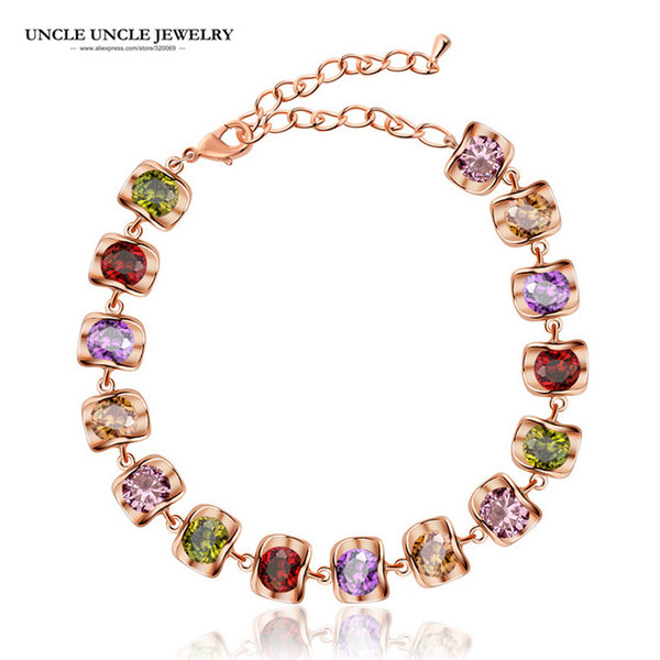 Rose Gold Color 15 Pcs Multicolour Zirconia Lucky Strand Sweet Candy Woman Bracelet Wholesale