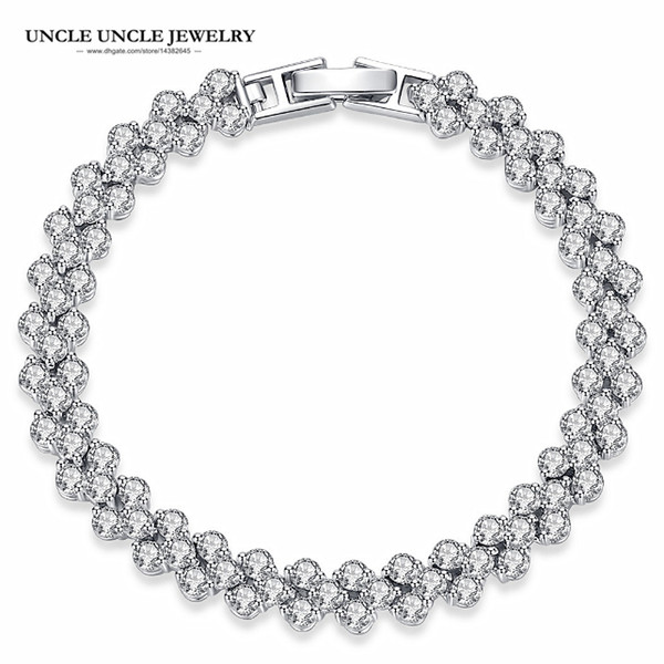 On Sale Brand Design Silver Color Classic Rome Style Cubic Zirconia Crystal Stones Strand Woman Bracelet Wholesale Christmas Gifts