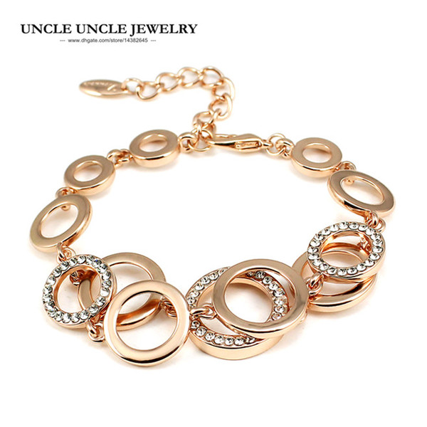 Multiple Circles Design Woman Bracelets Rose Gold Color Rhinestones Round Element Double Layer Lady Bracelet Wholesale Gift