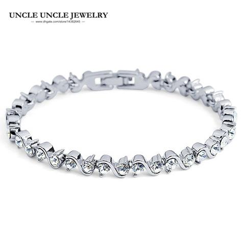 White Gold Color Sparkly 36 pcs Clear Zirconia Fully Studded Rome Style Strand Women Bracelet Wholesale Christmas Gift Drop Ship