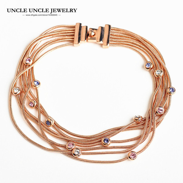 Rose Gold Color Brand Design Multicolour Austrian Rhinestones Tassels Female Wrap Cuff Bracelet Wholesale Gift