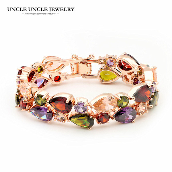 Luxury Mona Lisa Multicolor Bracelet Rose Gold Color Sparkly Zirconia Crystal Fully Inlay Woman Bracelet Wholesale Perfect Gift