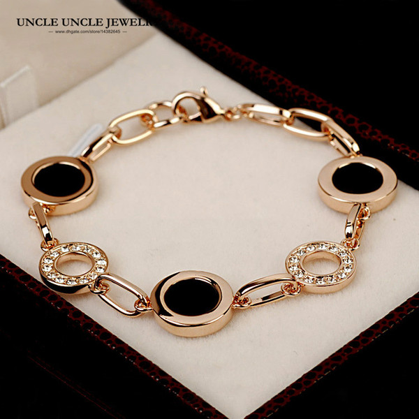 Classic Black Round Woman Bracelet Rose Gold Color Rhinestones Enamel Craft Modern Polka Dot Style Lady Bracelet Wholesale