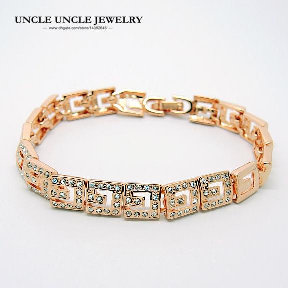 Rose Gold Color Brand Design Retro Elegant Rome Paved G Rhinestone Inlay Woman Bracelet Wholesale Gift