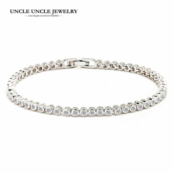 Brand Design Simple Style White Gold Color Clear Round Cubic Zirconia Fully Setting Woman Jewelry Strand Bracelet Wholesale