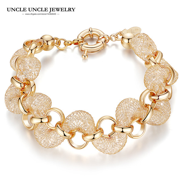 Gold Color Clear Zirconia Crystal Inside Nets Design Charming Women Wedding Bracelet Bride Jewelry Wholesale