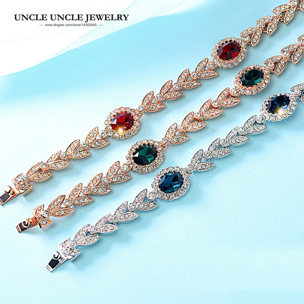 Beautiful Gift Rose Gold Color Austrian Crystal Rhinestone Erstwhile Memory Olive Branch Design Woman Bracelet Wholesale