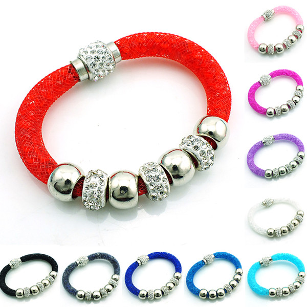 Mix Color Link Bracelets Crystal Mesh Magnetic Clasp Infinity Chain Rhinestone Beads For Women DIY Bracelets Bangles Jewelry