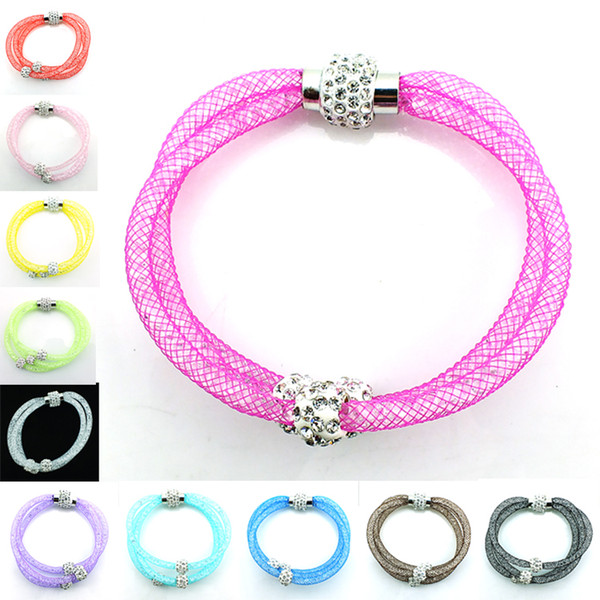 Mix Sales Fashion Link Bracelets Crystal Mesh Magnetic Clasp Multilayer Chain Rhinestone Beads Bracelets Bangles Jewelry