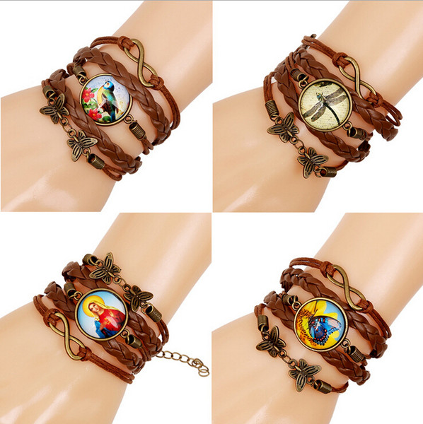 Mix Sale Link Bracelets Six Pattern Locket Fashion Multilayer Infinity PU Leather Bracelets DIY Jewelry Wholesale