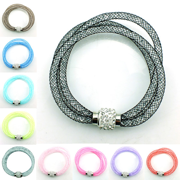 Free Shipping Newly Link Bracelets Crystal Mesh Magnetic Clasp Multilayer Infinity Mens Chain Bracelets Bangles Jewelry