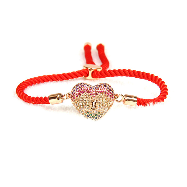 Wholesale 10pcs/lot New Arrival Top Quality Multicolor Cz Love Heart Lace Up Bracelet Nice Valentine's Gift