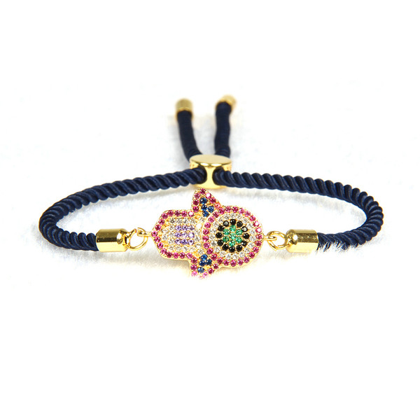 Wholesale 10pcs/lot High Quality Multicolor Cz Eye Fatima Hand Hamsa Lace Up Bracelet Gift For Men And Women