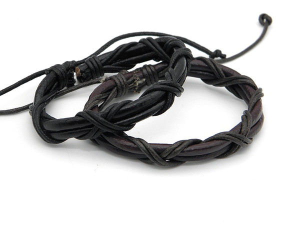 New Arrival Men's Stylish Leather Wrap Braided Bracelets Handmade Genuine Leather Charm Wristband Bracelets Black Brown Unisex Xmas Gifts