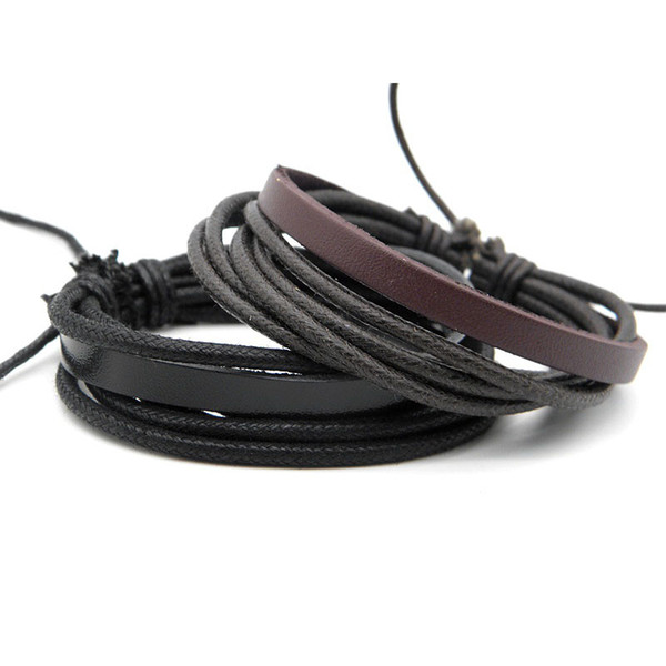 2019 Men's Trendy Leather Wrap Hemp Bracelets Vintage Real Leather Wristband Rope Chain Bracelets Jewelry Accessories Black Brown Stock