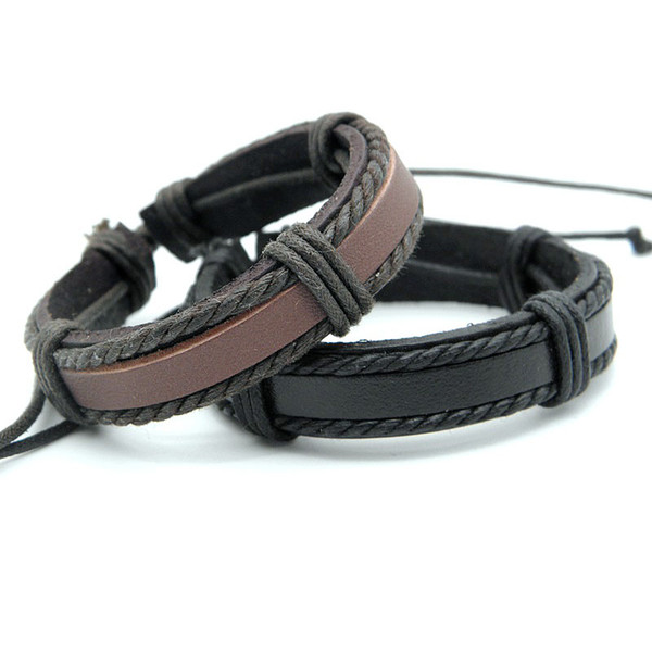 2019 Trendy Men's Handmade Braided Leather Wristband Hemp Bracelets For Couples Bracelet Jewelry Gifts Factry Price