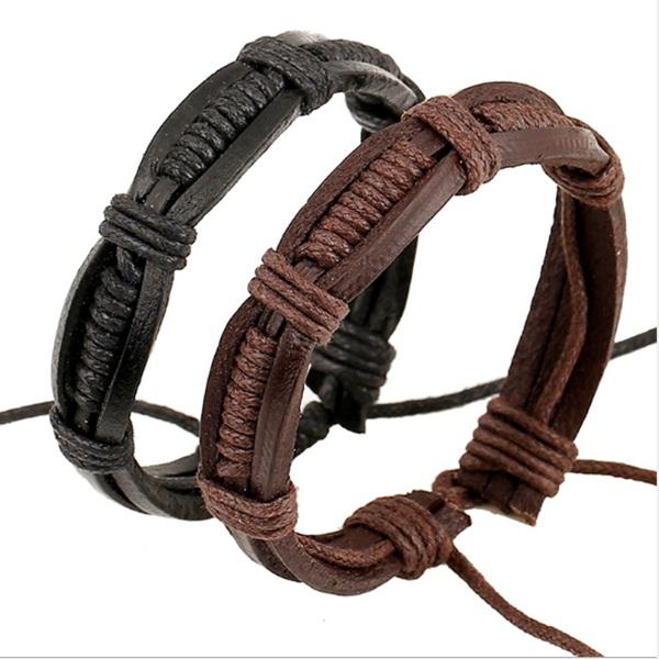 New Vintage Leather Braided Hemp Bracelets Reall Leather Wristband Wrap Bracelets Men's Women's Jewelry Accessories Factry Price Stock