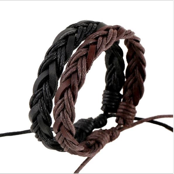 Stylish Leather Braided Hemp Bracelets Vintage Woven Genuinel Leather Wristband Wrap Bracelets Men's Women's Jewelry Accessories In Stock