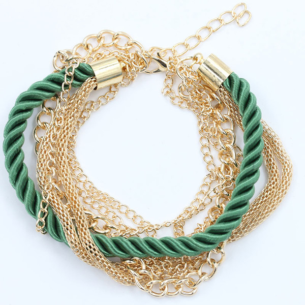 2017 Best Selling Popular Luxury Handmade Woven Rope Bracelets Multilayer Metal Chain Tassel Bracelet Bangle Women Jewelry