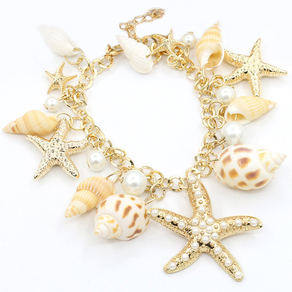 Fashion Exquisite Starfish Conch Shell Bracelets Elements Tidal Ocean Style Bracelet Bangle Fine Jewerly For Women Girl