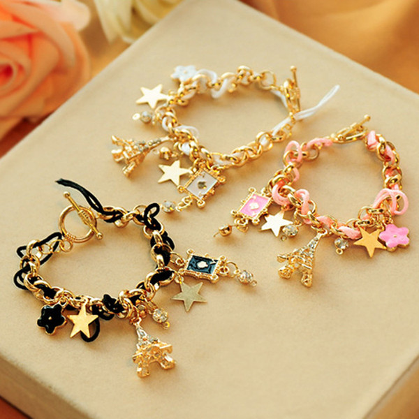 Fashion Five-pointed Star Bracelet Woman Jewelry Hand Chain Playing Cards Five Flower Alloy Bracelet Wholesale Wrist Strap 2017 New Arrival