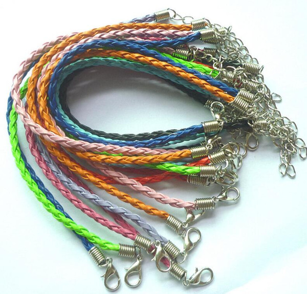 Mix & Match Multicolor PU Leather Weave Bracelet Cord Chain Women Children's Candy Color Link Charms Bracelet &Bangle 100 pcs 16cm Wholesale