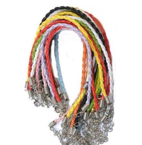 100ps Braided Leather Charm Chain Bracelets For Bead Vintage Silver lobster Clasp Link Chains Findings Accessories Gifts NEW 20Colors 18cm