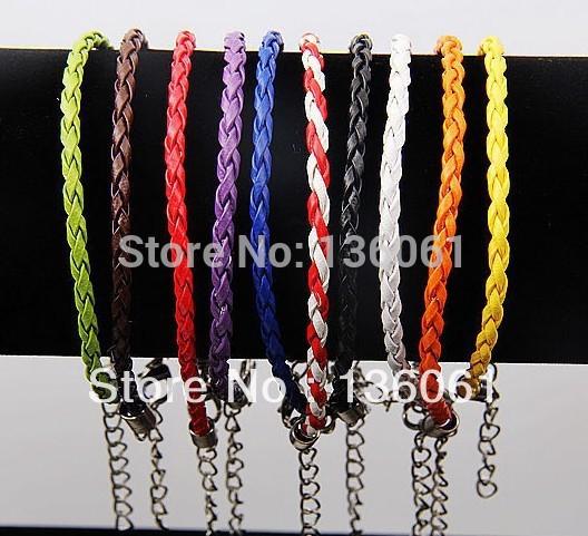 20Color Vintage Silver Chain Clasps Charms Bracelets Weave Leather Cord String Braclets Bangles For Beads DIY Jewelry Good Luck Gift 100pcs