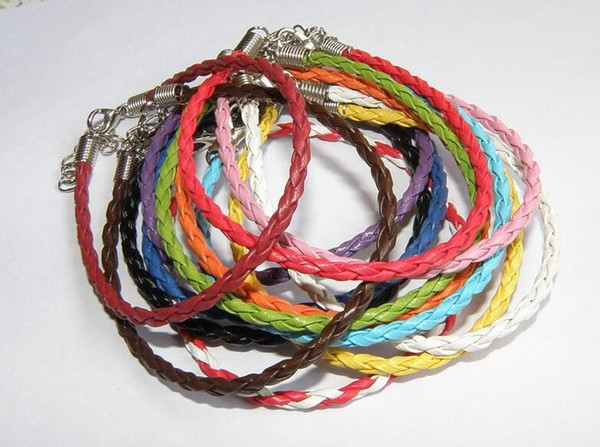 Mixed Color 3mm PU Weave Leather Bracelet Fit DIY Beads Braided Wristband Link Charm Bracelet &Bangle Women Fashion Jewelry 16/18/20/22cm