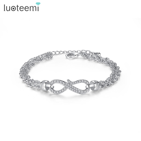 LUOTEEMI Fashion Twist Geometric Bracelet Bangles for Women White Gold-color Crystal CZ Bracelet Party Jewelry Braceleiras pulse