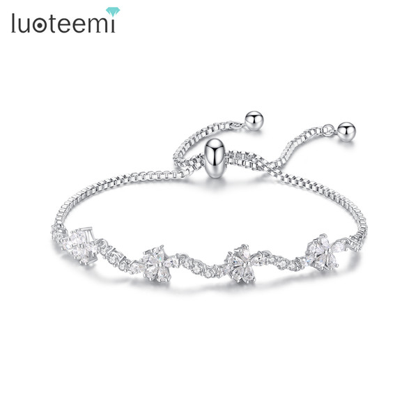 LUOTEEMI Romantic CZ Flower Adjustable Slide Bracelets For Women Fashion Bridal Bracelets & Bangles Pulseras Mujer Wedding