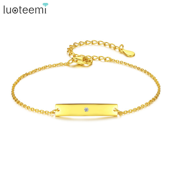 LUOTEEMI Classic Style Luxury Gold-Color CZ Crystal Geometric Chain Bracelet for Women Sterling Silver Trendy Bracelets Jewelry