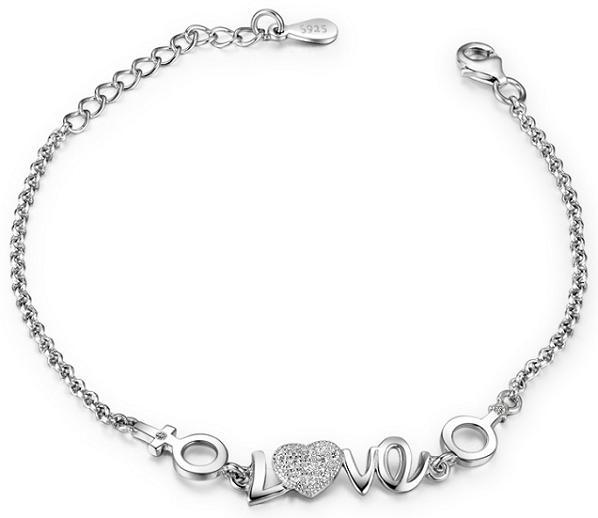 Woman Bracelets Authentic 925 Silver Jewelry Letters Love Female Male Symbol Crystal Diamante Fashion Valentine's Day Gifts New Arrive 1pc