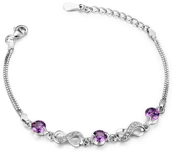 lady Bracelets Authentic 925 Silver Jewelry Cross White Gold Purple Crystal Diamante Fashion Valentine's Day Gifts Wholesales Free Ship 1pc