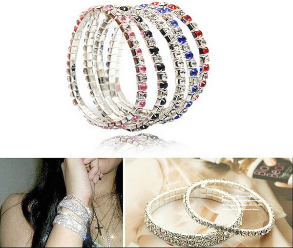 Wholesale 18K platinum gold plated austrian crystal bracelet strand wrap elastic women/girl bracelets fashion jewelry for Women