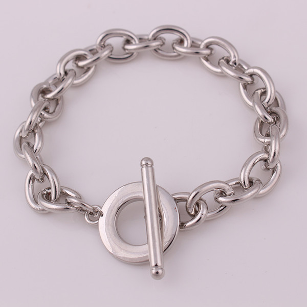 Fashion Jewelry Toggle Clasp Link Chain Sliver Wristband Charm OT Bracelet Cuff Bracelets Lovers Holiday Gift For Woman