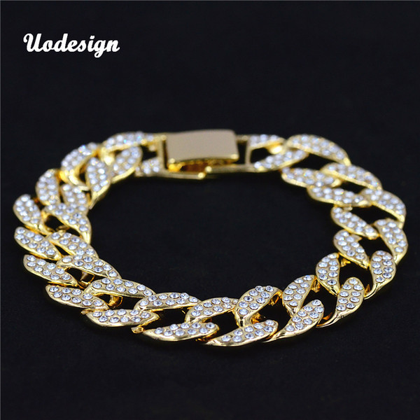 Gold Fully Iced Out Hip Hop CZ Bracelet Mens Miami Cuban bracelet Men's Luxury Simulated Bling Rhinestones Fashion Bangles