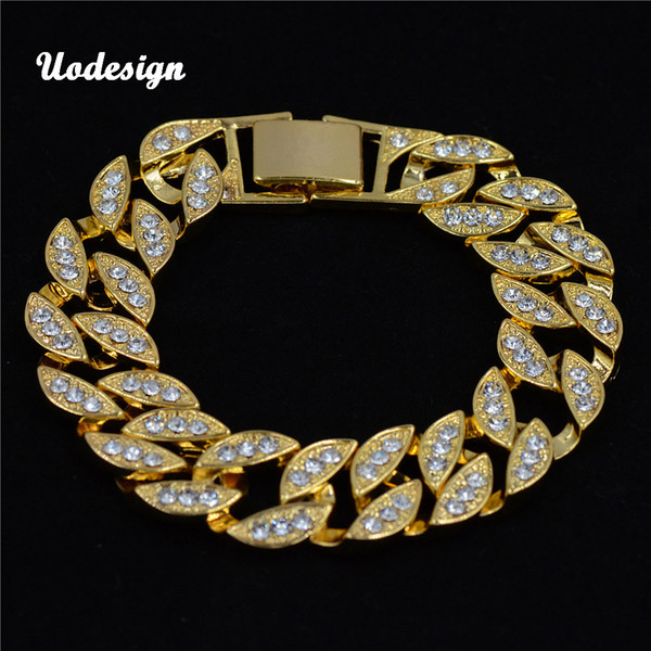 Gold color Men Hiphop iced out bling bracelets fashion rhinestone Miami cuban link chain hip hop bracelet men jewelry