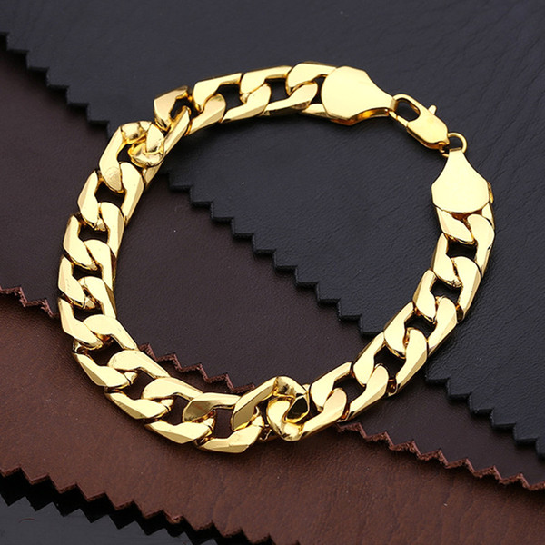 European and American fashion bracelets flat side bracelets spot wholesale plating gold Platinum 10MM high quality hand jewelry