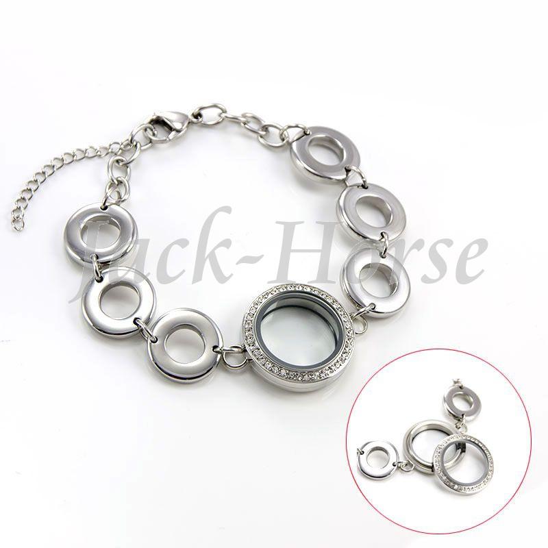 Free shipping New style 25mm waterproof living charm bracelet glass charm locket bracelet with crystal for women