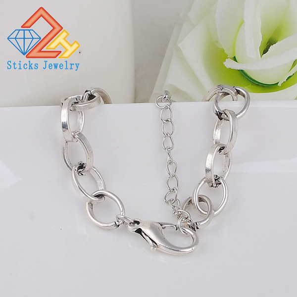 Fashion Link Chain Bracelets Charms 185 mm X 10 mm Ancient Silver Plated Vintage Style Figaro Chain Charm Bracelets