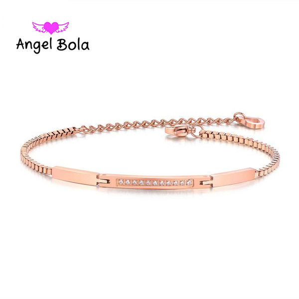 New Copper Crystal Bracelet for Women Rose Gold Color Female Stainless Steel Bracelets Bangles Hand Chain