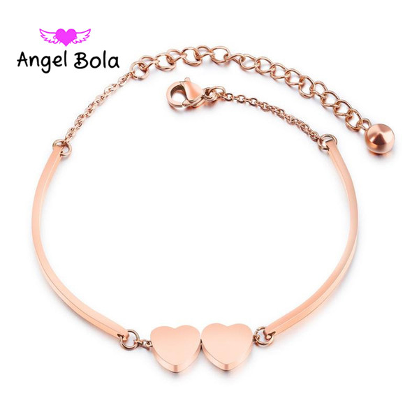 Korean classic Two heart Smiley face Bracelets bracelet Rose gold Titanium steel bracelet woman Luxury jewelry Gifts