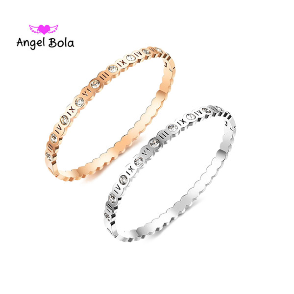 2018 Hot Sale Fashion Opening Stainless Steel Bracelets & Bangles Rose Gold Silver Color Numerals Crystal Bracelet For Women