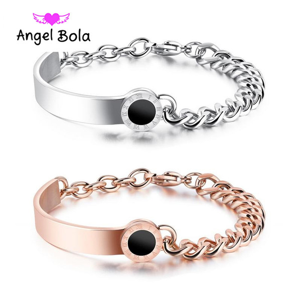 Popular classic Roman Numerals Silver/Rose Gold Color Stainless Steel Bracelet For Women Semicircle Style Wedding Jewelry Birthday Gift