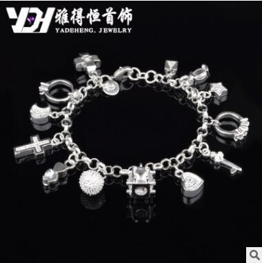 Wholesale-freeshipping 1 piece 13 hanging chain Geometry Bracelet HOT 925 sterling silver bracelets latest 2016 new Korean jewelry