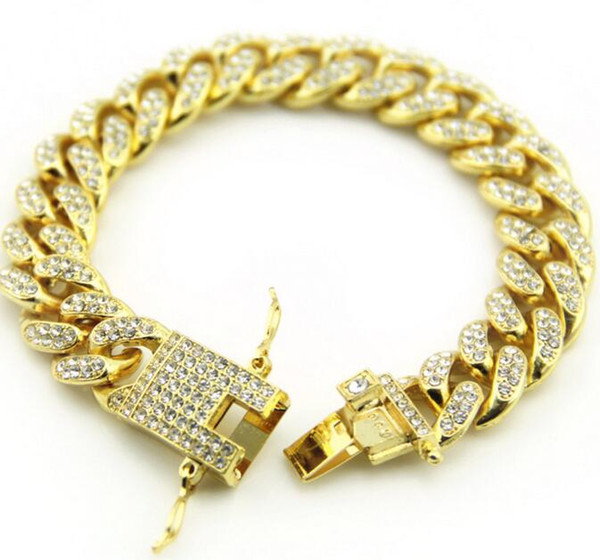 European and American hip hop bracelet jewelry full of diamonds Cuban ladies bracelet hiphop men's fashion diamond jewelry 12mm wide